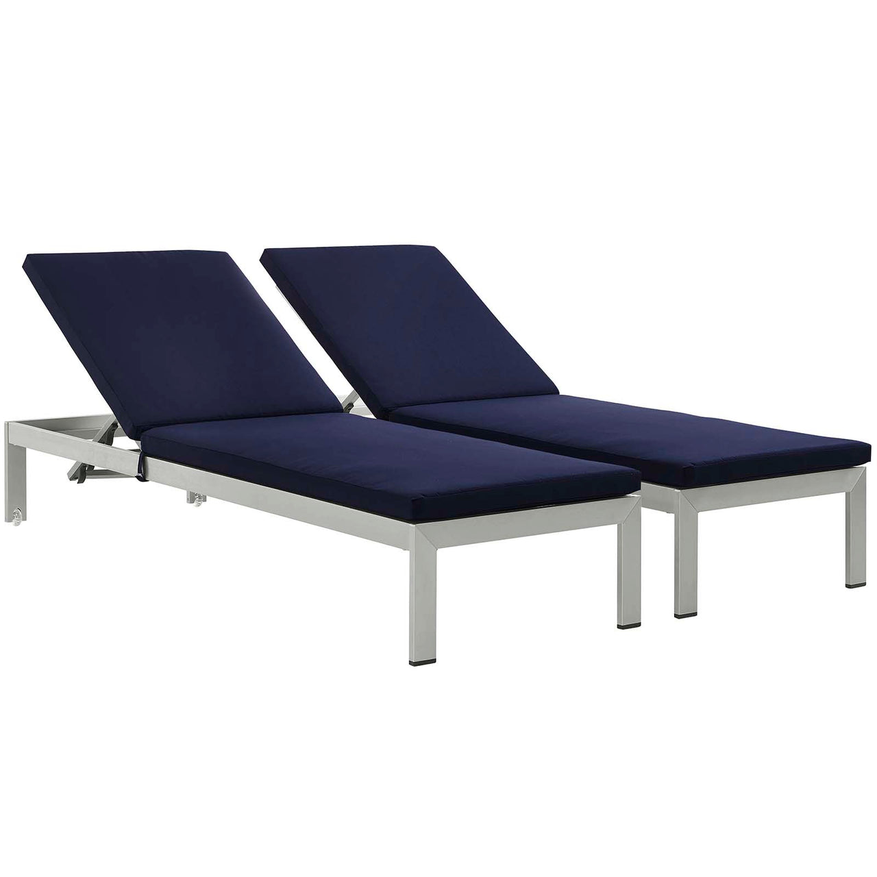 Shorea Alfresco Chaise with Cushions Set of 2, Silver & Navy