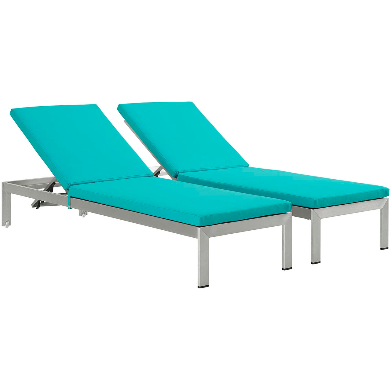 Shorea Alfresco Chaise with Cushions Set of 2, Silver & Turquoise