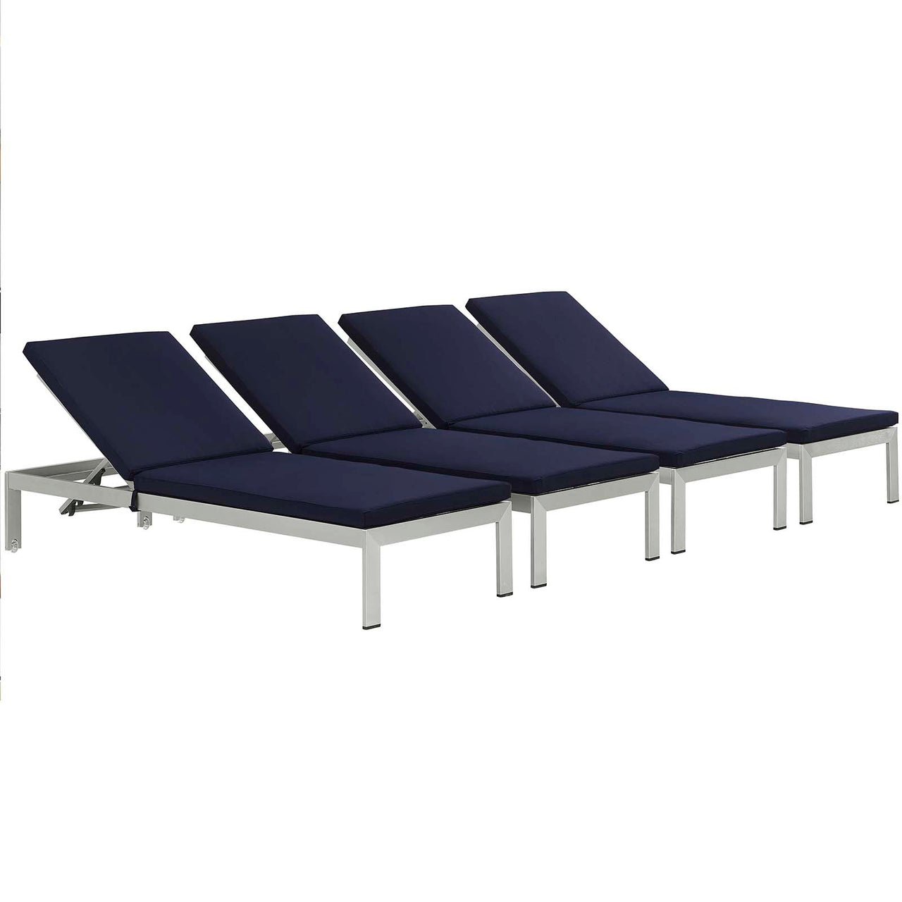 Shorea Alfresco Chaise with Cushions Set of 4, Silver & Navy