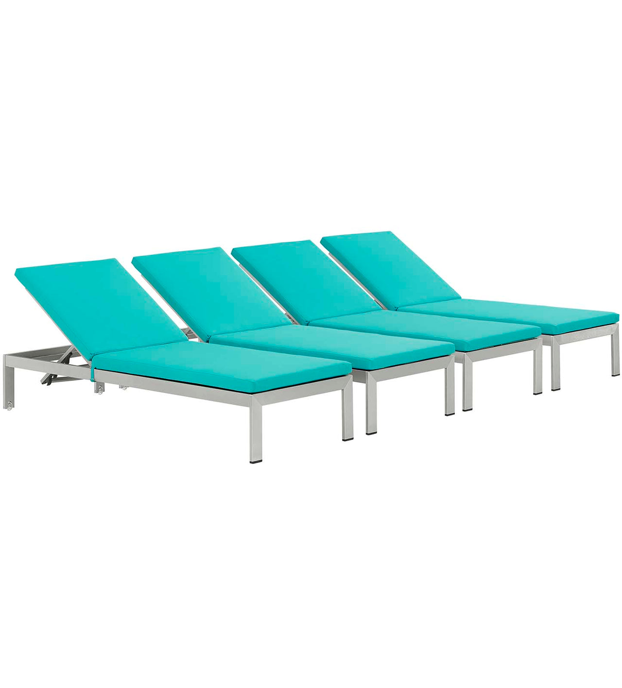 Shorea Alfresco Chaise with Cushions Set of 4, Silver & Turquoise