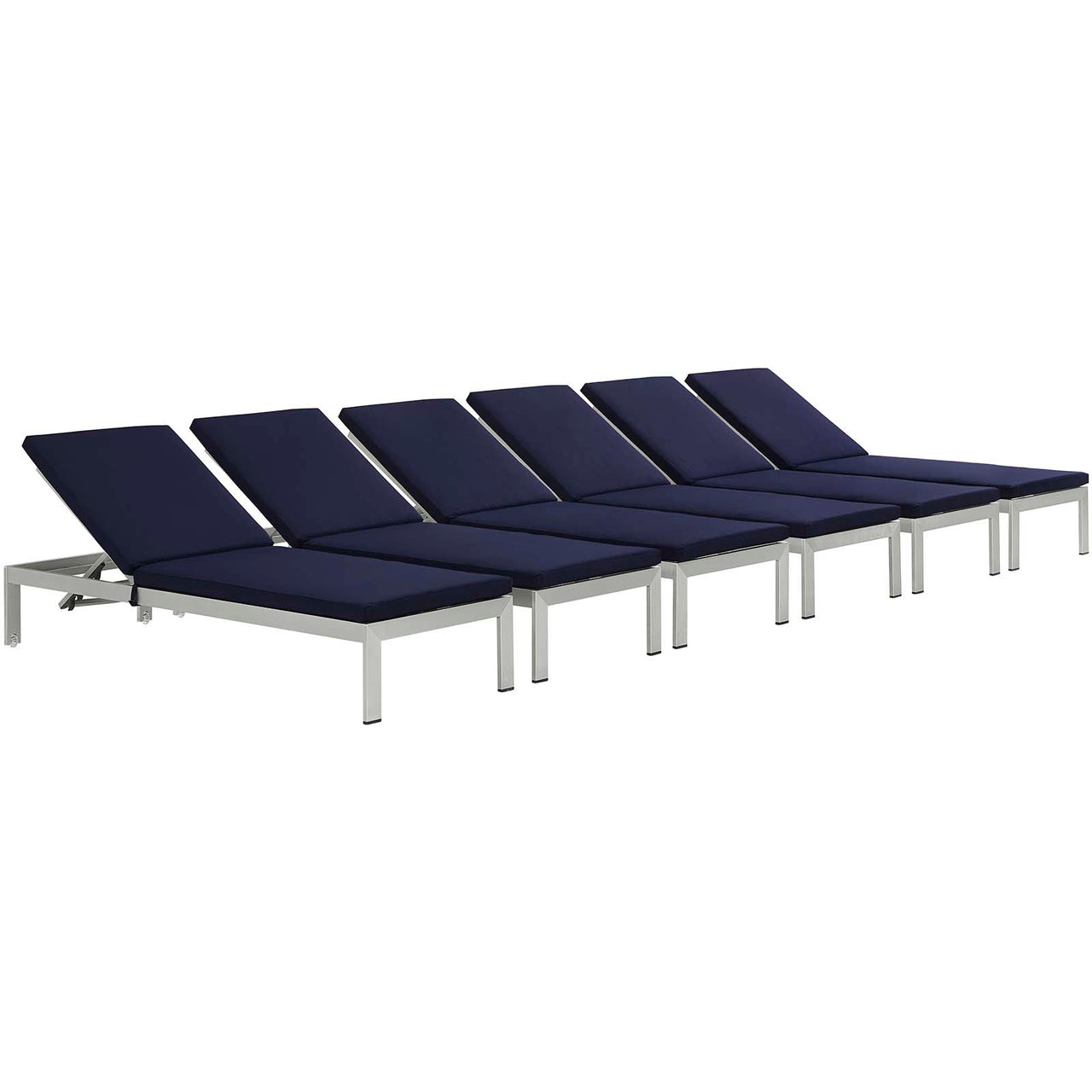Shorea Alfresco Chaise with Cushions Set of 6, Silver & Navy