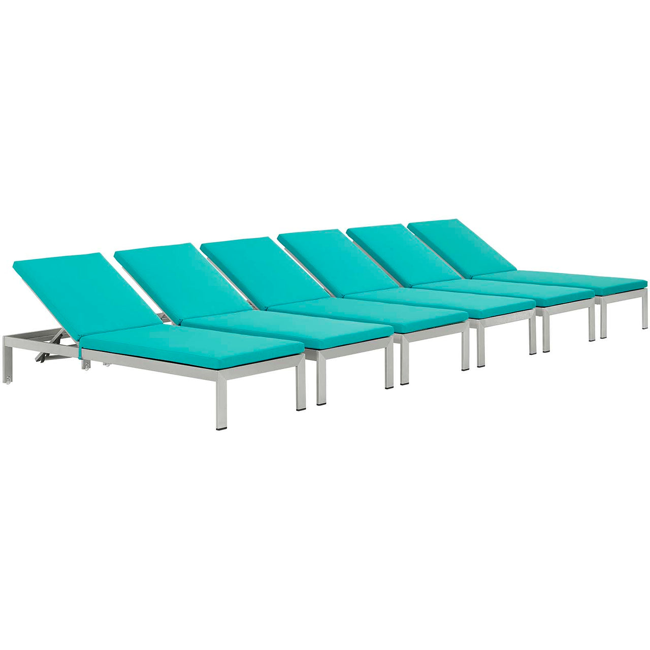 Shorea Alfresco Chaise with Cushions Set of 6, Silver & Turquoise