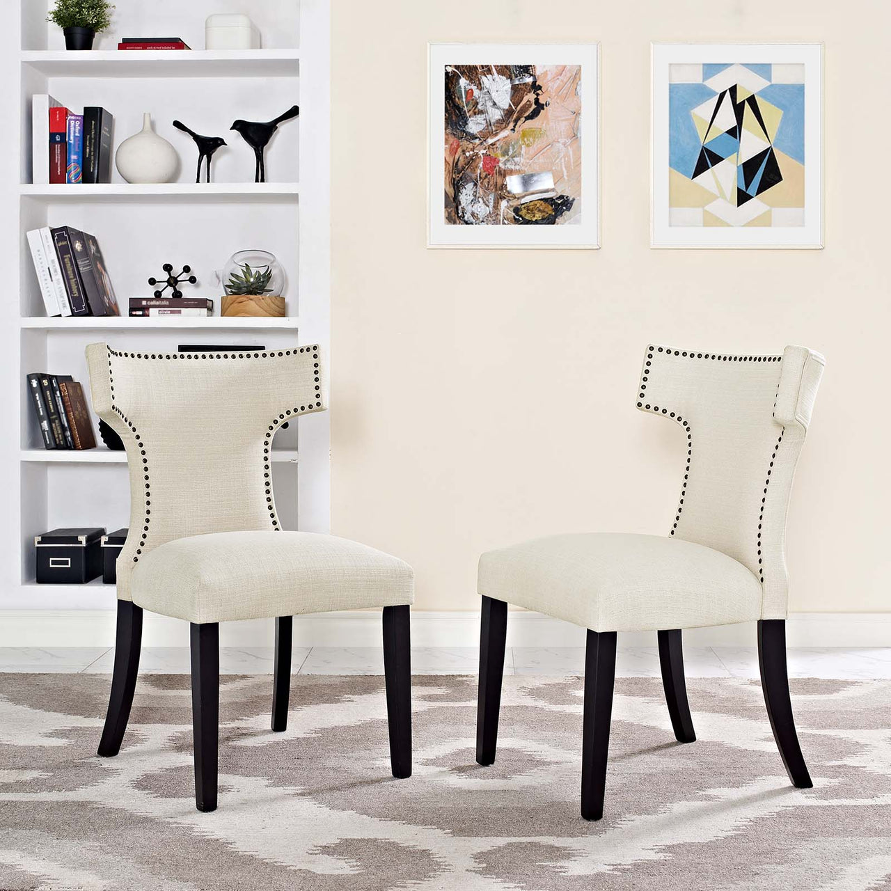 Vela Fabric Dining Chair Set of 2, Beige