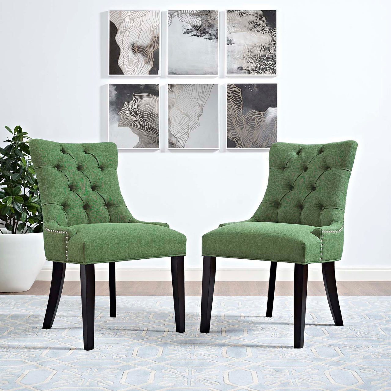 Cavell Fabric Dining Chair Set of 2, Green