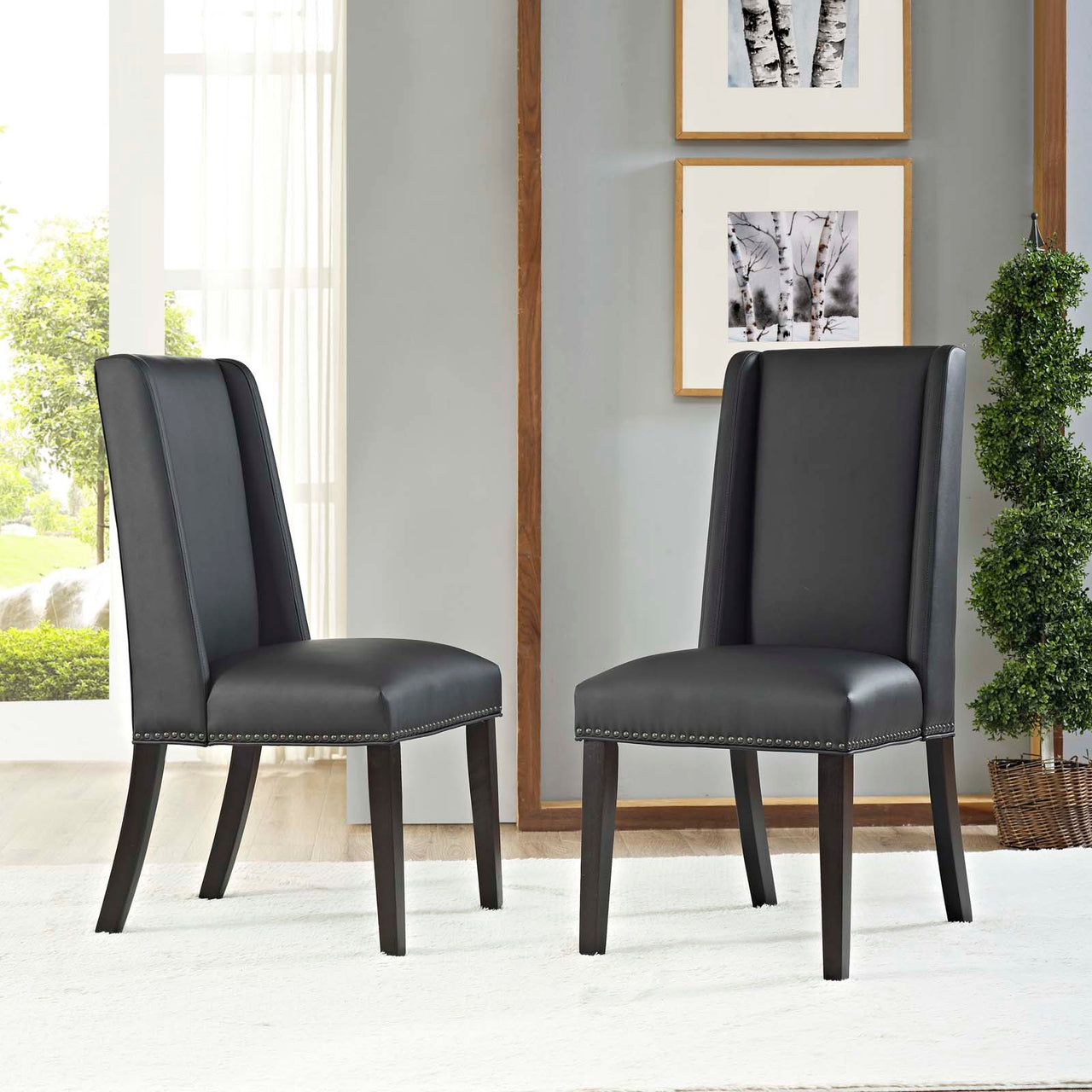 Bellare Eco-Leather Dining Chair Set of 2, Black