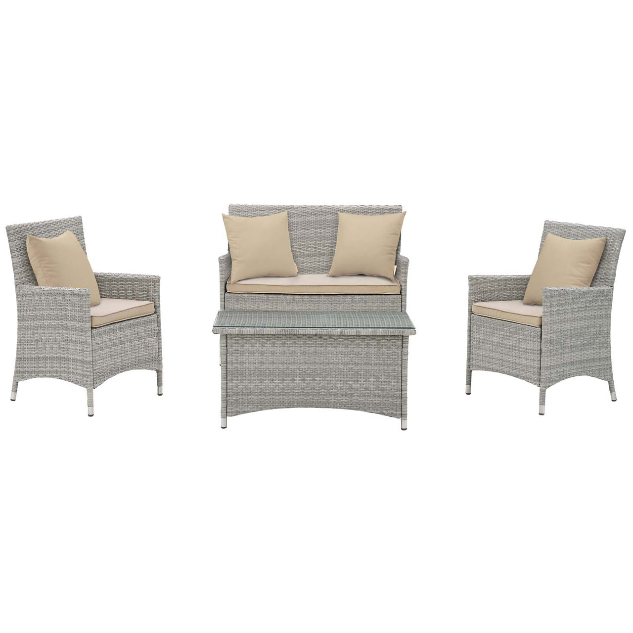 Briallen 4-Piece Alfresco Conversation Set w/ Pillows, Light Gray & Beige