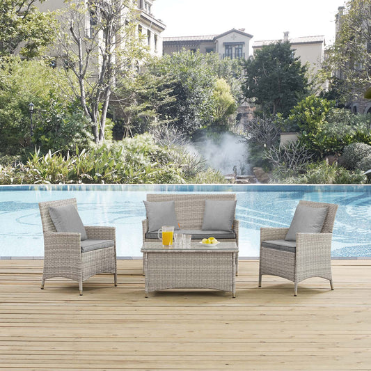 Briallen 4-Piece Alfresco Conversation Set w/ Pillows, Light Gray & Gray