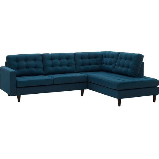 Dynasty 2-Piece Fabric Right Facing Bumper Sectional, Azure