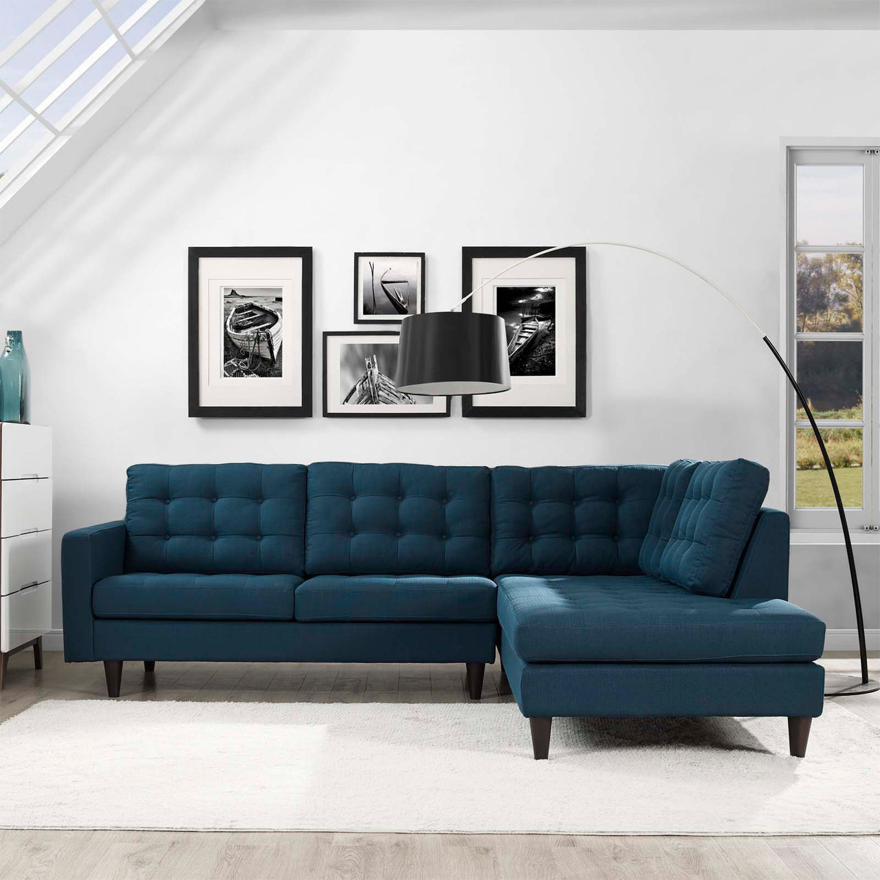 Dynasty 2-Piece Fabric Right Facing Bumper Sectional, Azure