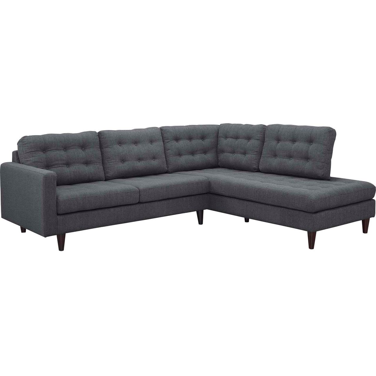 Dynasty 2-Piece Fabric Right Facing Bumper Sectional, Gray
