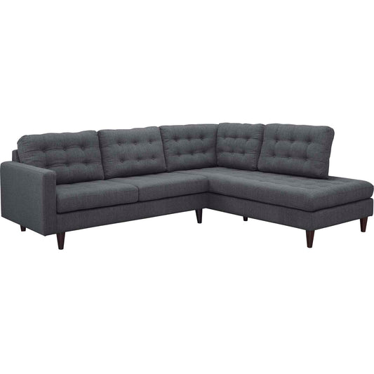 Dynasty 2-Piece Fabric Right Facing Bumper Sectional, Gray