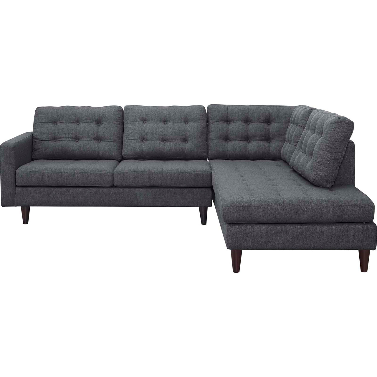 Dynasty 2-Piece Fabric Right Facing Bumper Sectional, Gray