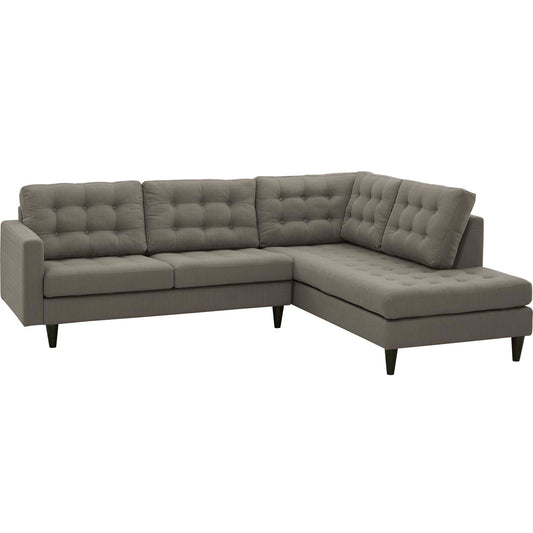 Dynasty 2-Piece Fabric Right Facing Bumper Sectional, Granite