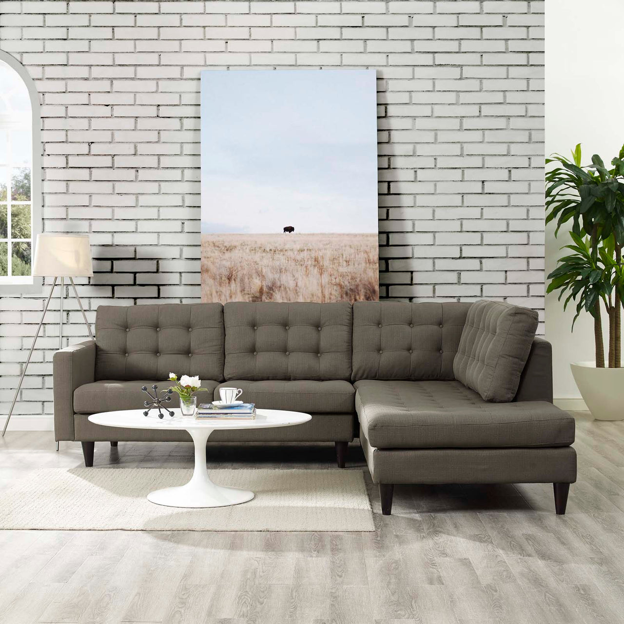Dynasty 2-Piece Fabric Right Facing Bumper Sectional, Granite