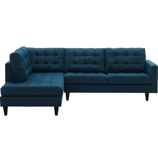 Dynasty 2-Piece Fabric Left Facing Bumper Sectional, Azure