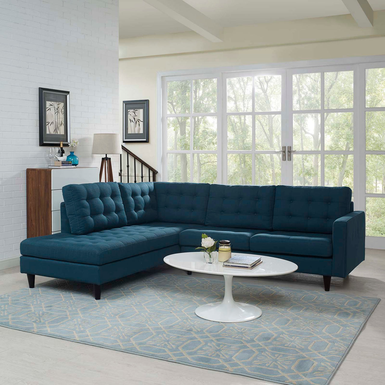 Dynasty 2-Piece Fabric Left Facing Bumper Sectional, Azure