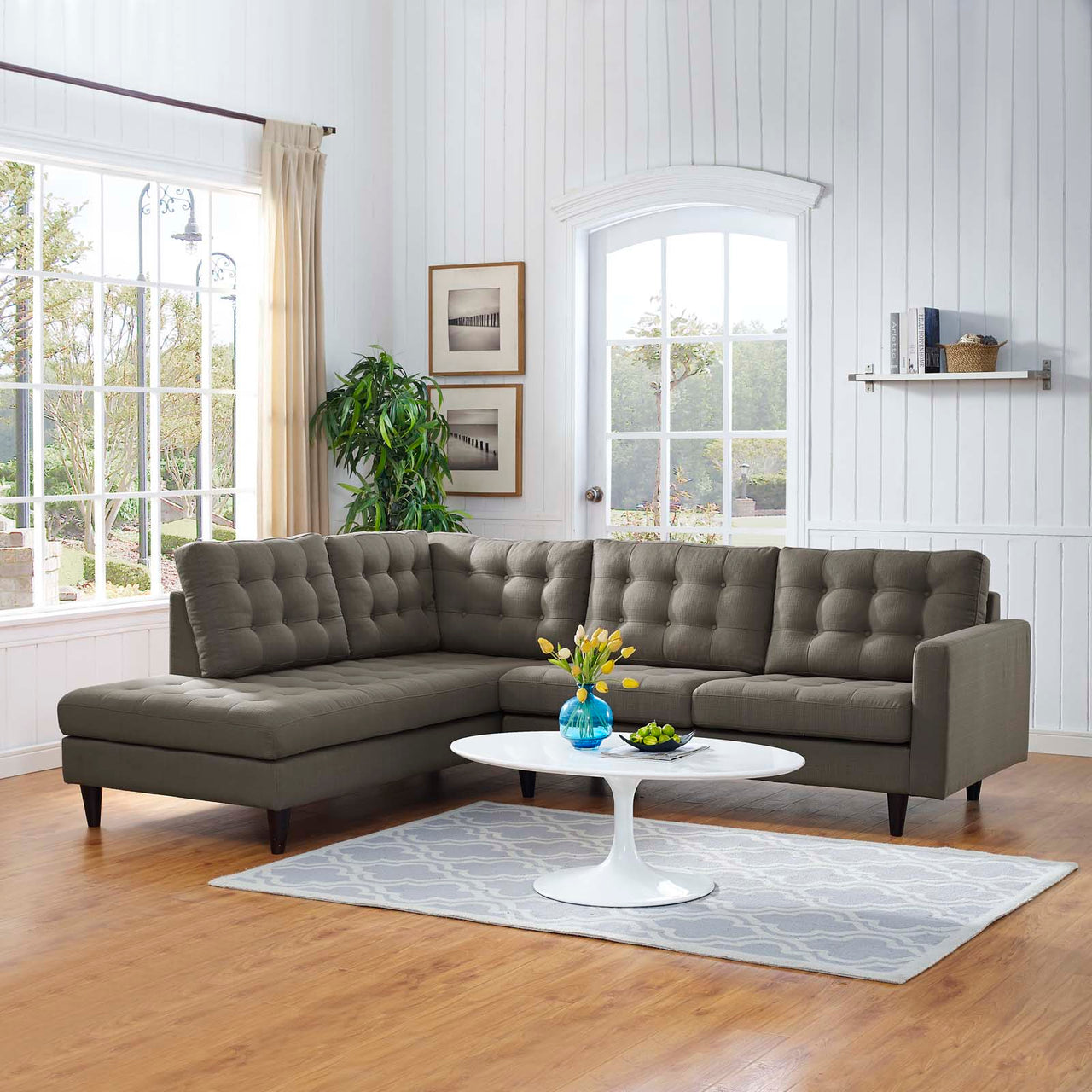 Dynasty 2-Piece Fabric Left Facing Bumper Sectional, Granite