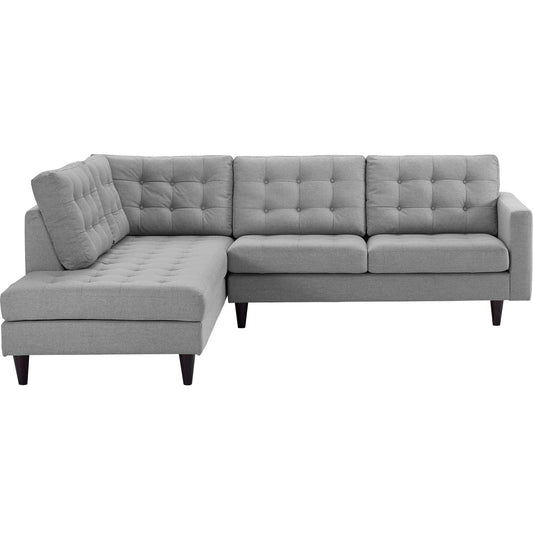 Dynasty 2-Piece Fabric Left Facing Bumper Sectional, Light Gray