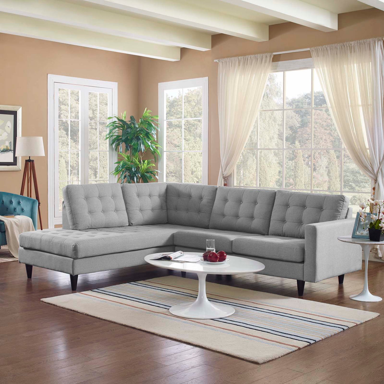 Dynasty 2-Piece Fabric Left Facing Bumper Sectional, Light Gray