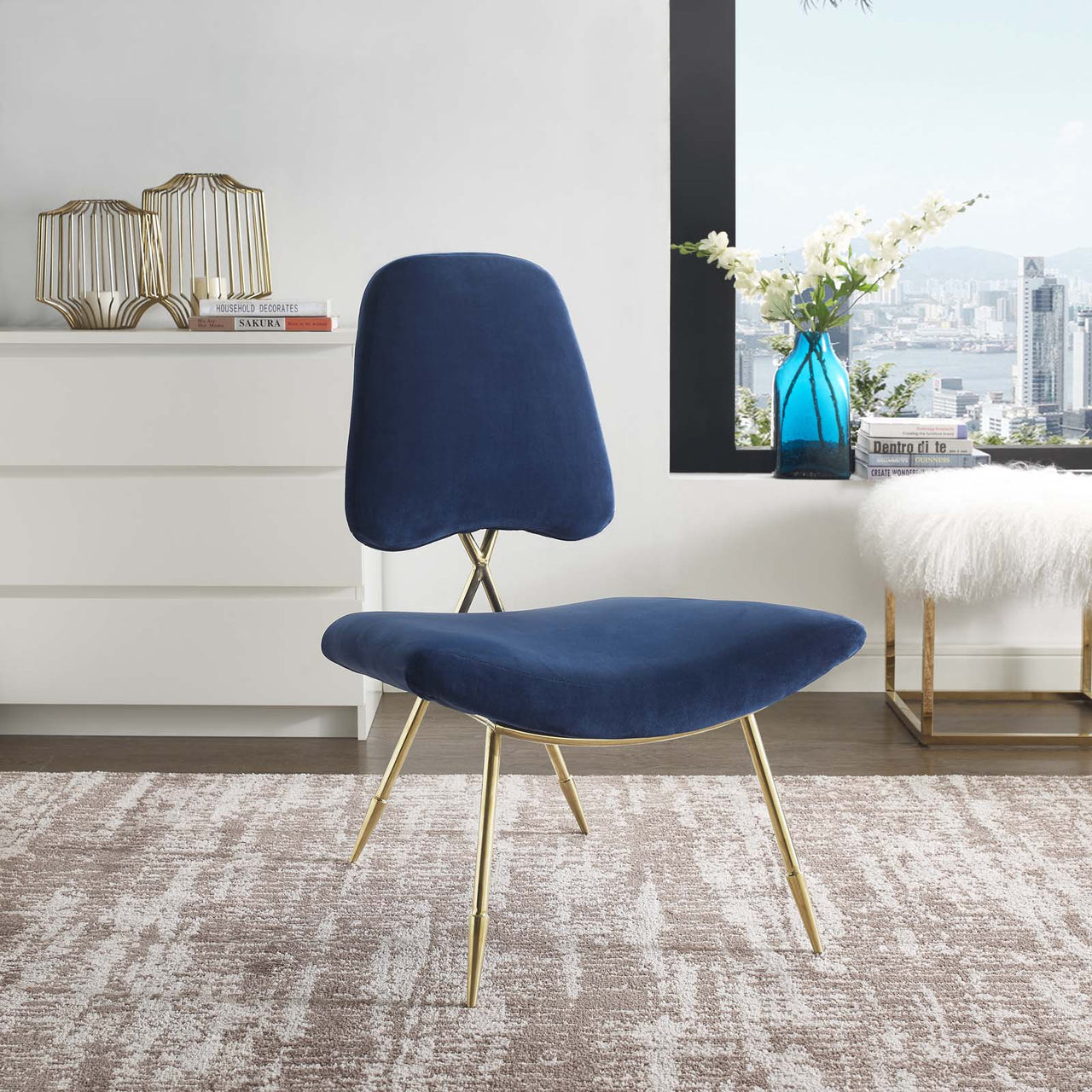 Direction Velvet Lounge Chair, Navy