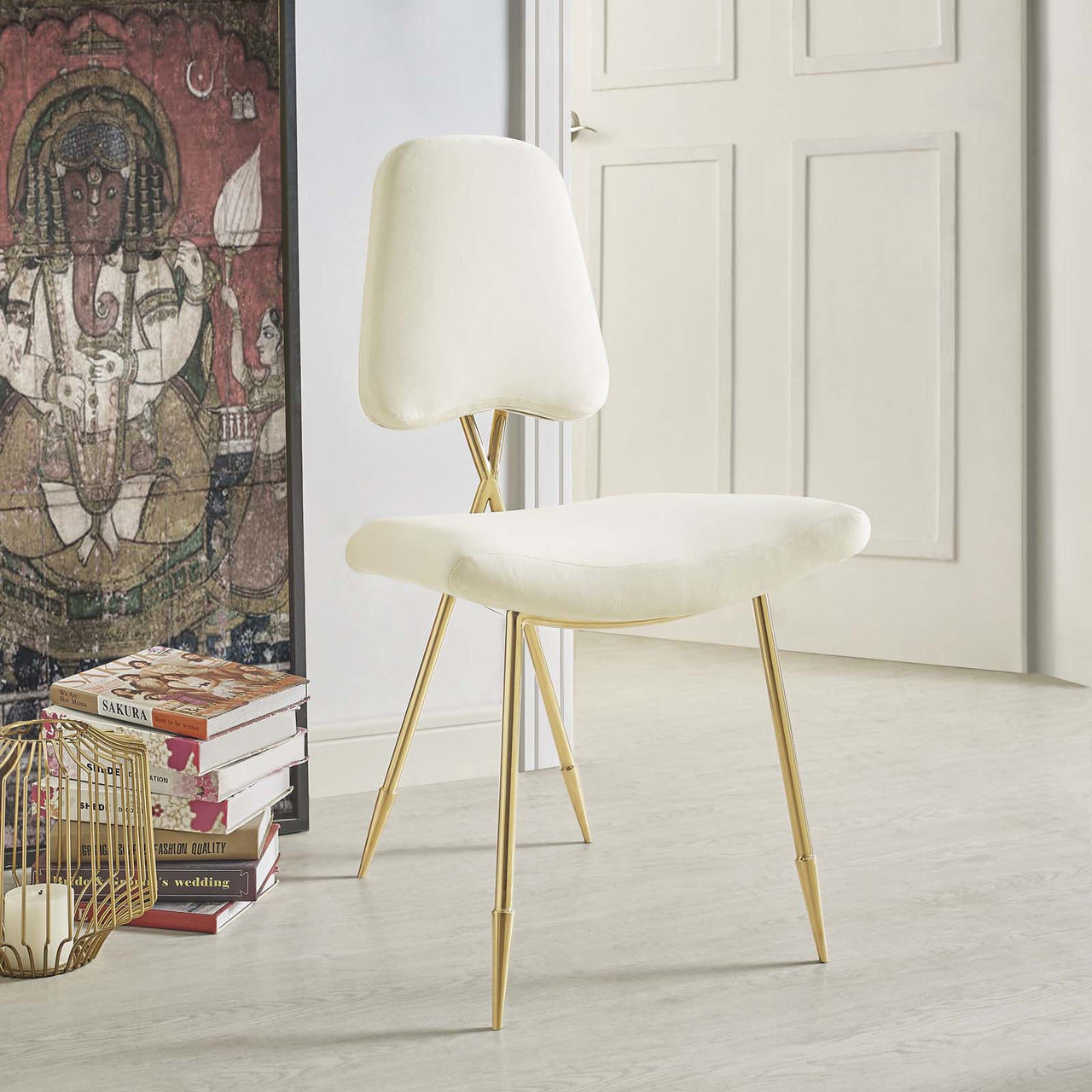 Direction Velvet Dining Chair, Ivory