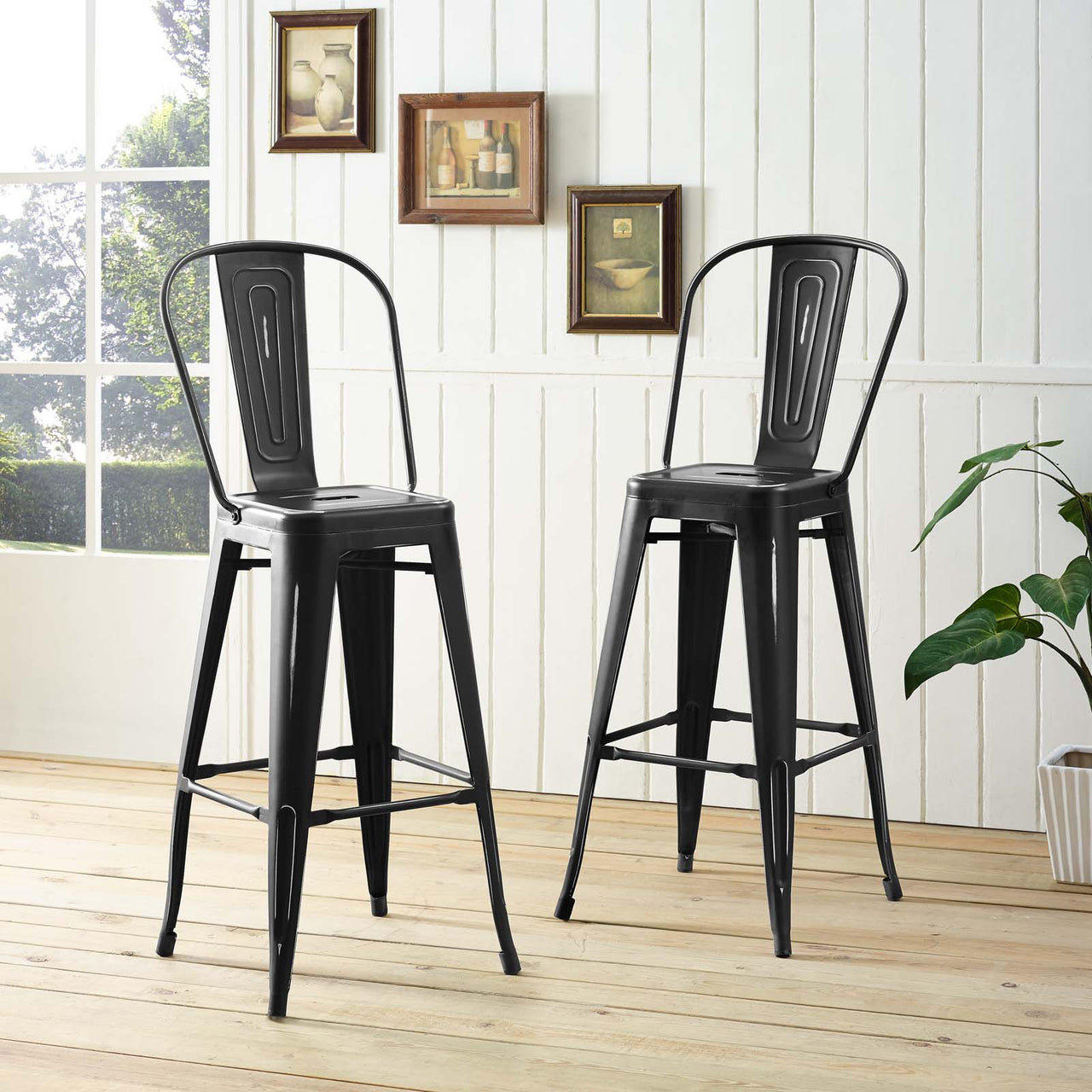 Vintage Flair Metal Bar Side Stool, Black