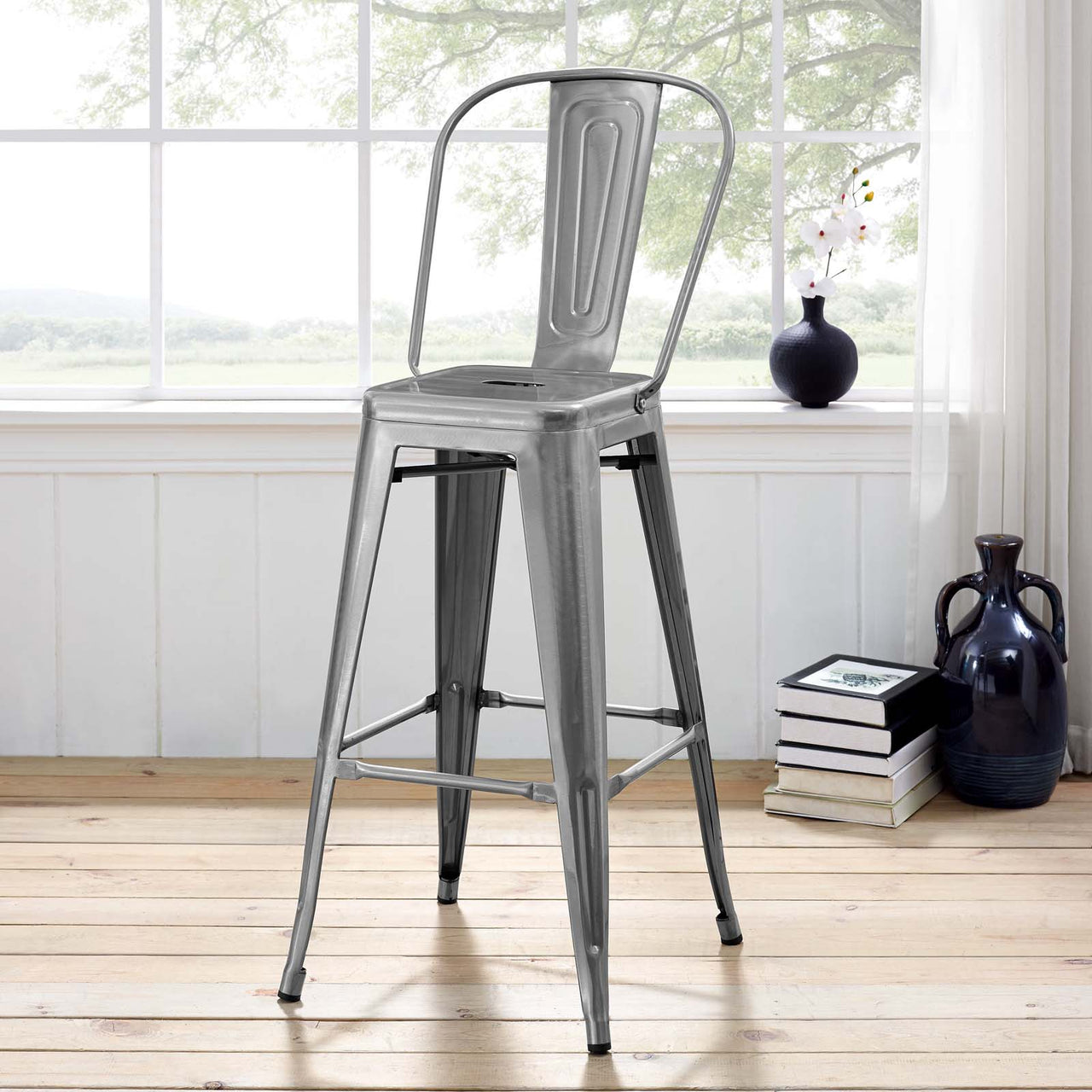 Vintage Flair Metal Bar Side Stool, Gunmetal