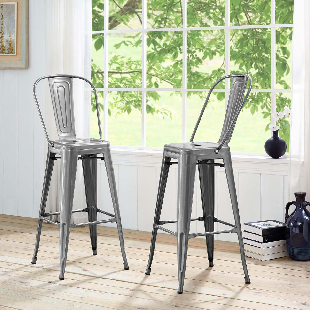 Vintage Flair Metal Bar Side Stool, Gunmetal