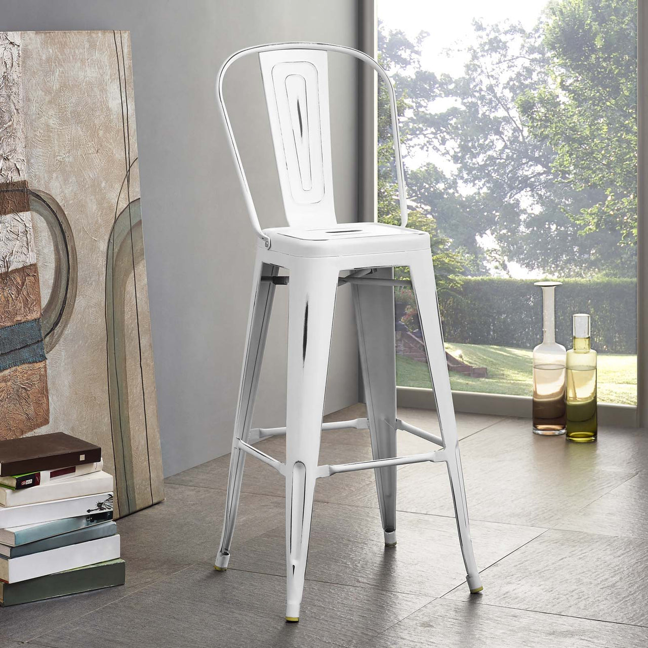 Vintage Flair Metal Bar Side Stool, White