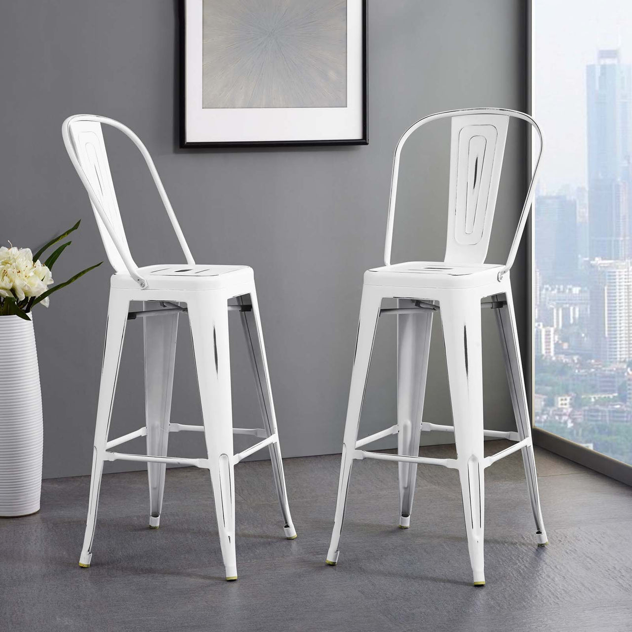 Vintage Flair Metal Bar Side Stool, White