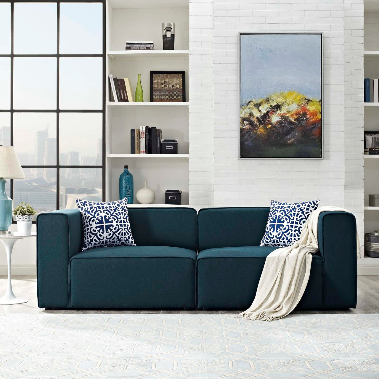 Coalesse 2-Piece Fabric Sectional Sofa Set, Blue
