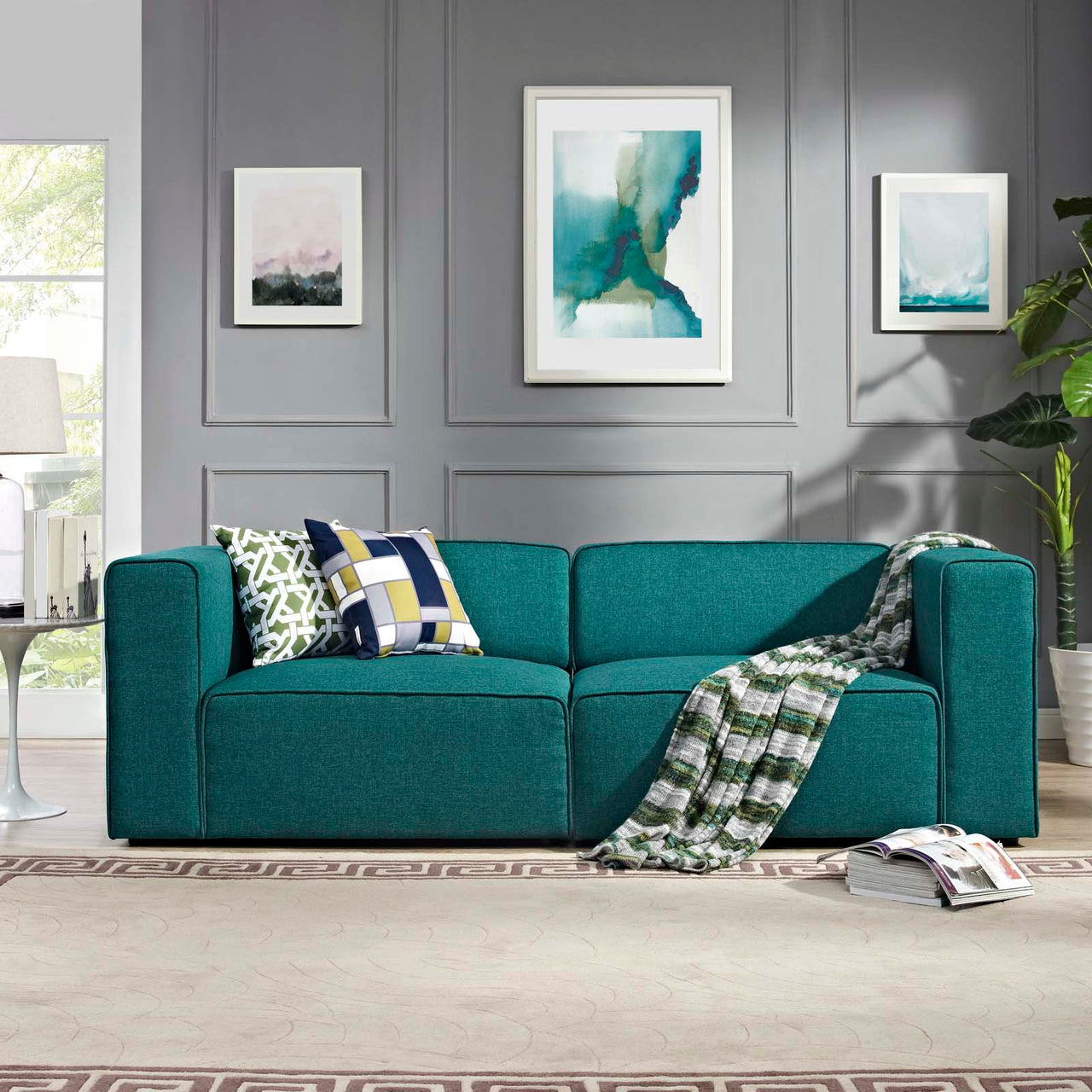 Coalesse 2-Piece Fabric Sectional Sofa Set, Teal