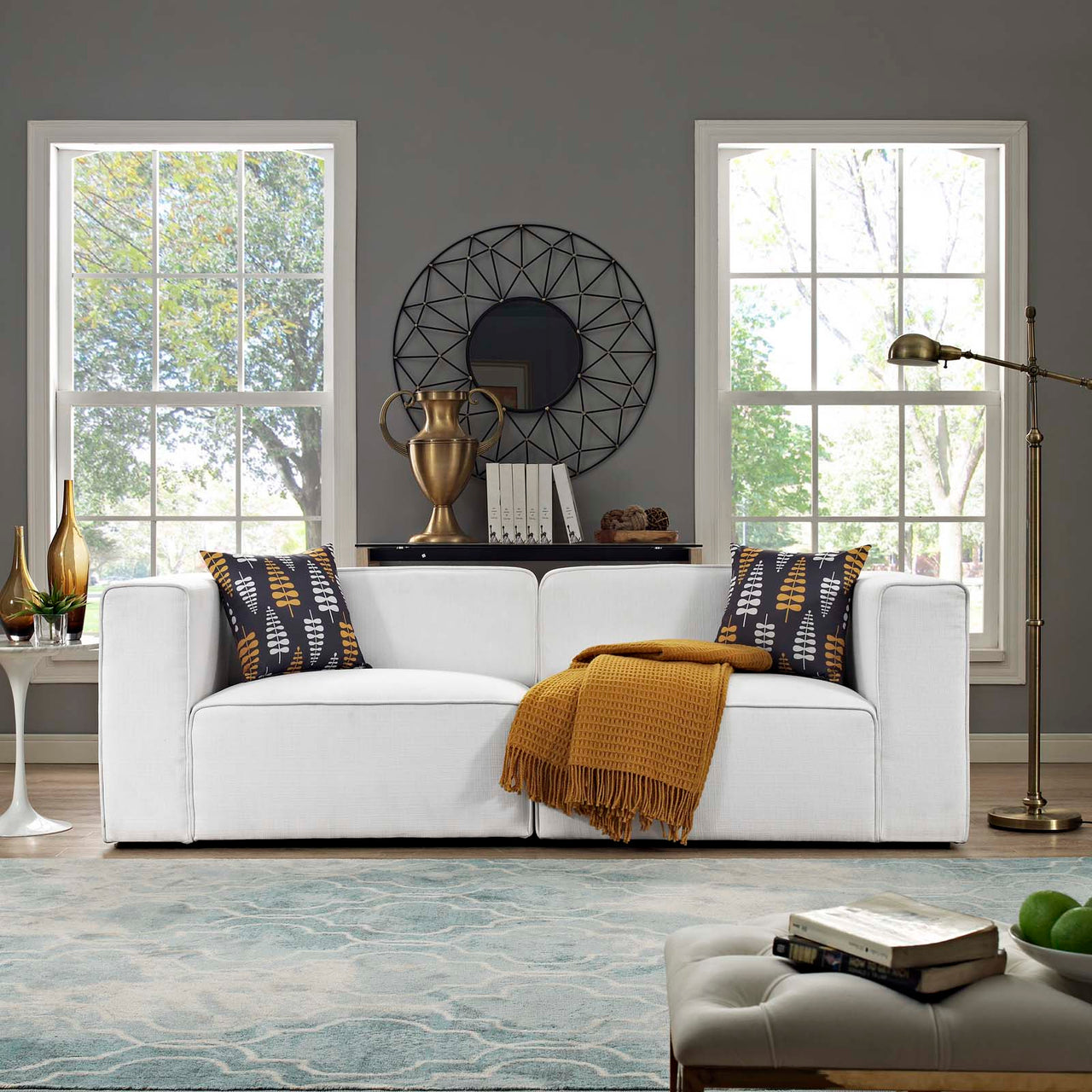 Coalesse 2-Piece Fabric Sectional Sofa Set, White