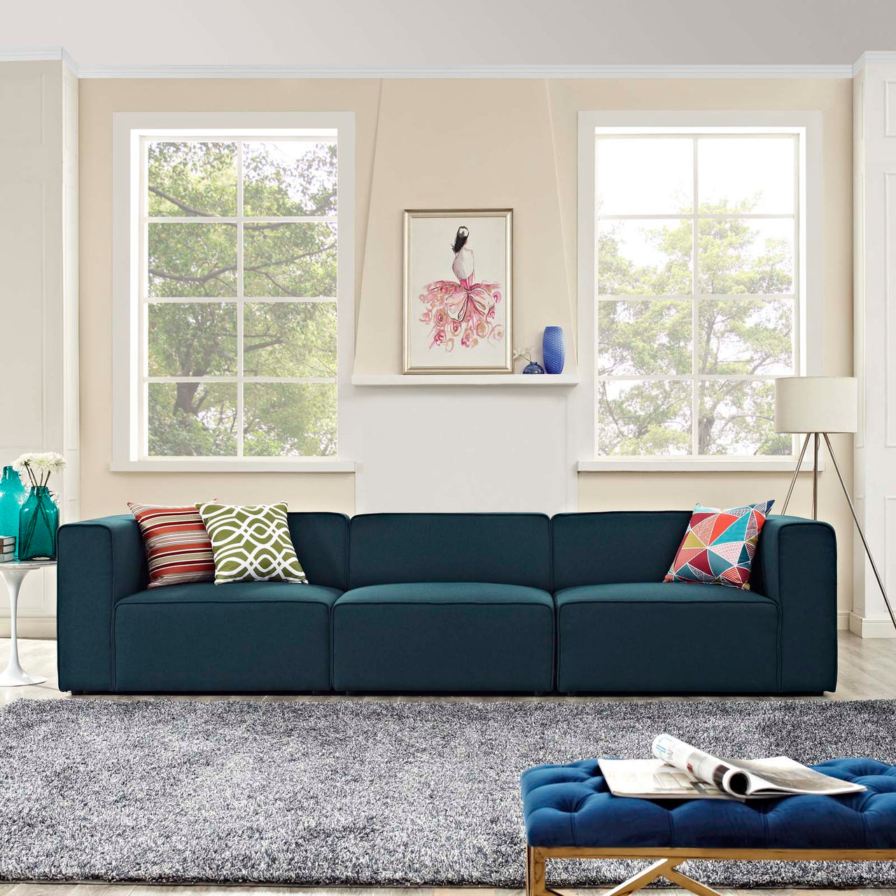 Coalesse 3-Piece Fabric Sectional Sofa Set, Blue