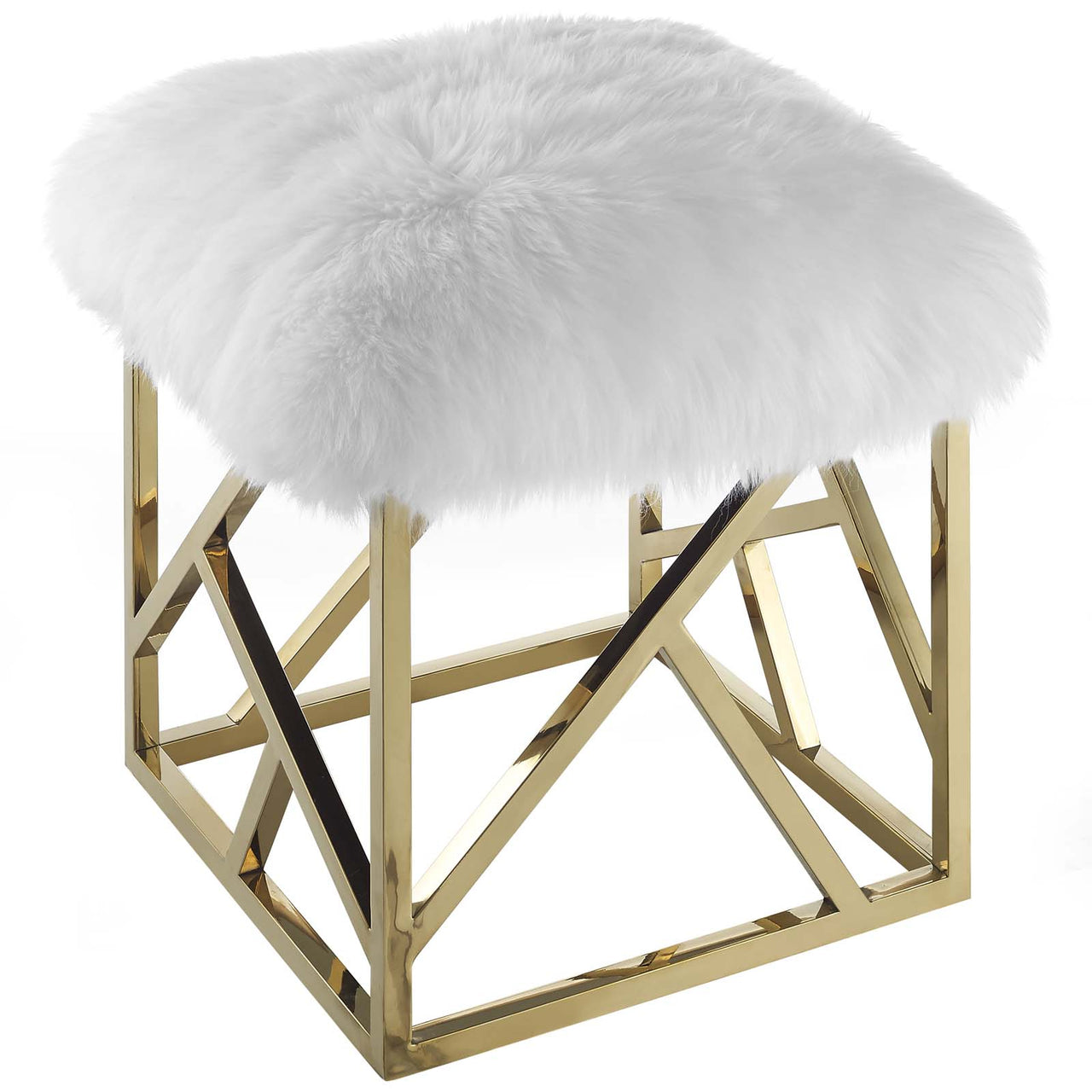 Entropy Natural Wool Hide Ottoman, Gold & White