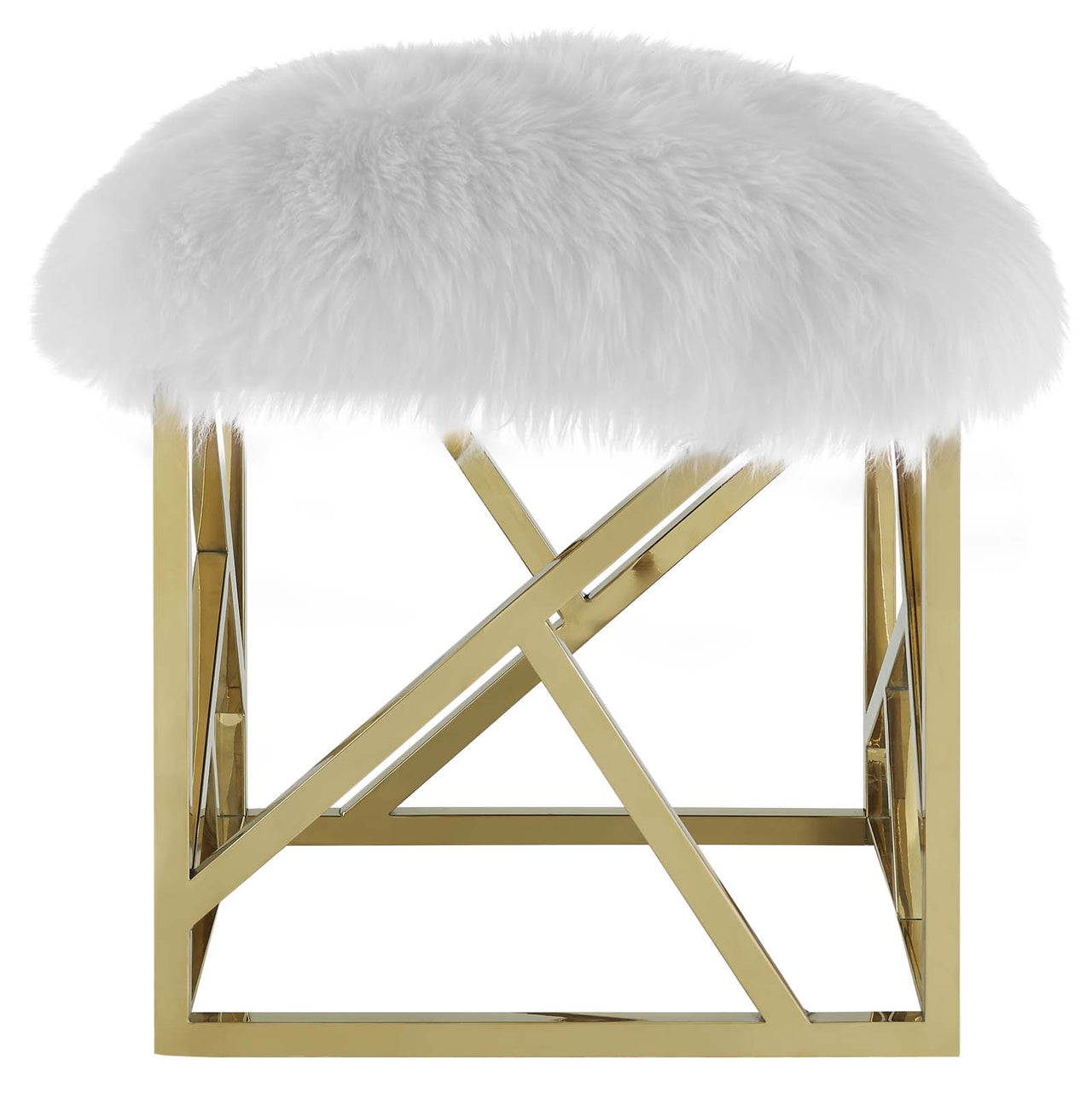 Entropy Natural Wool Hide Ottoman, Gold & White