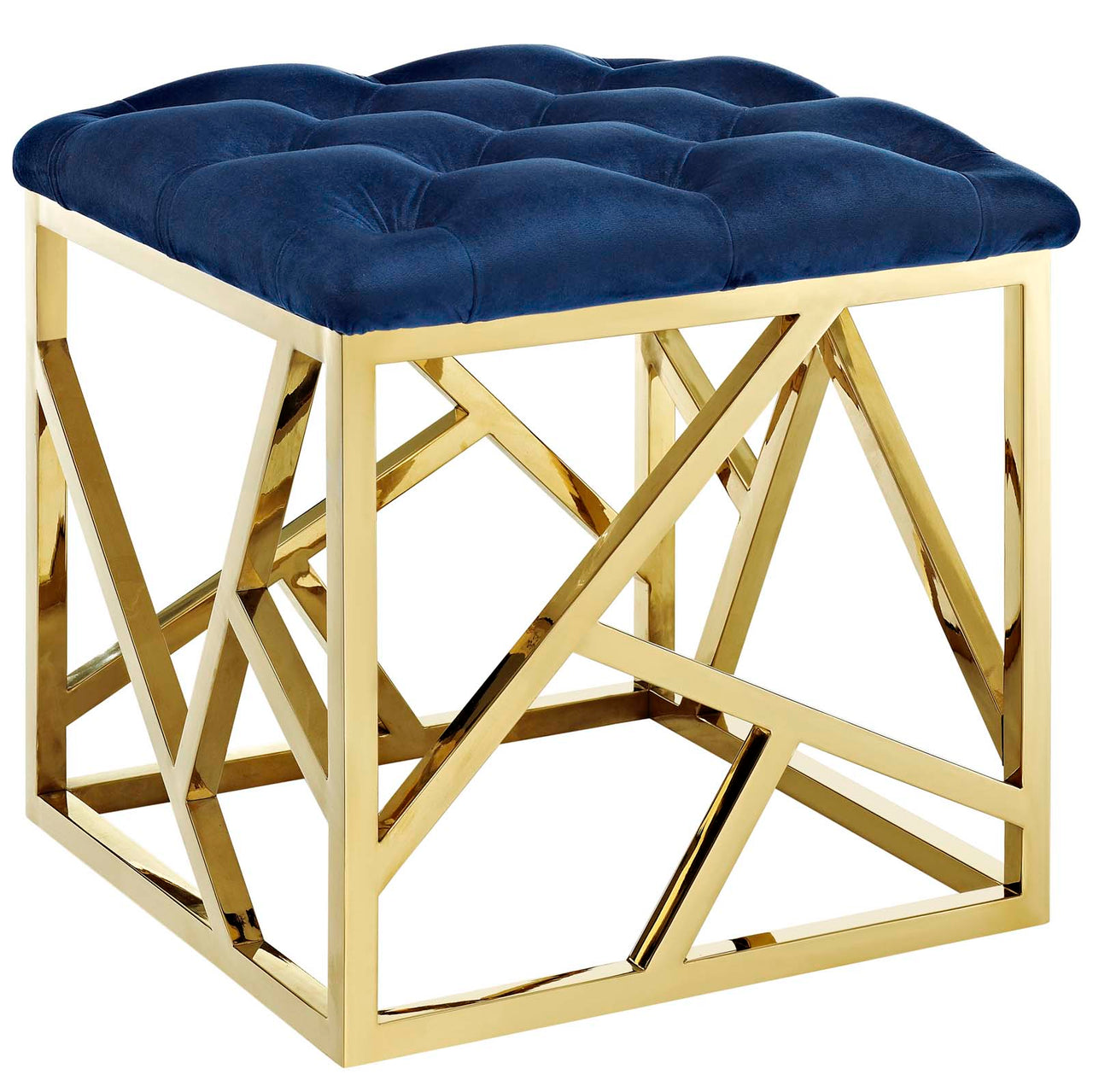 Entropy Upholstered Velvet Ottoman, Gold & Navy