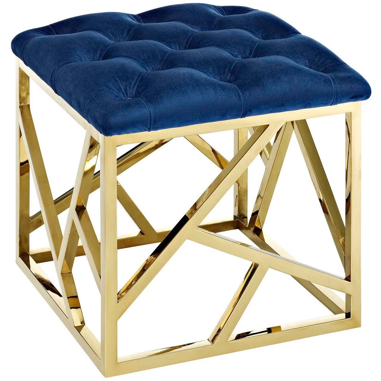 Entropy Upholstered Velvet Ottoman, Gold & Navy