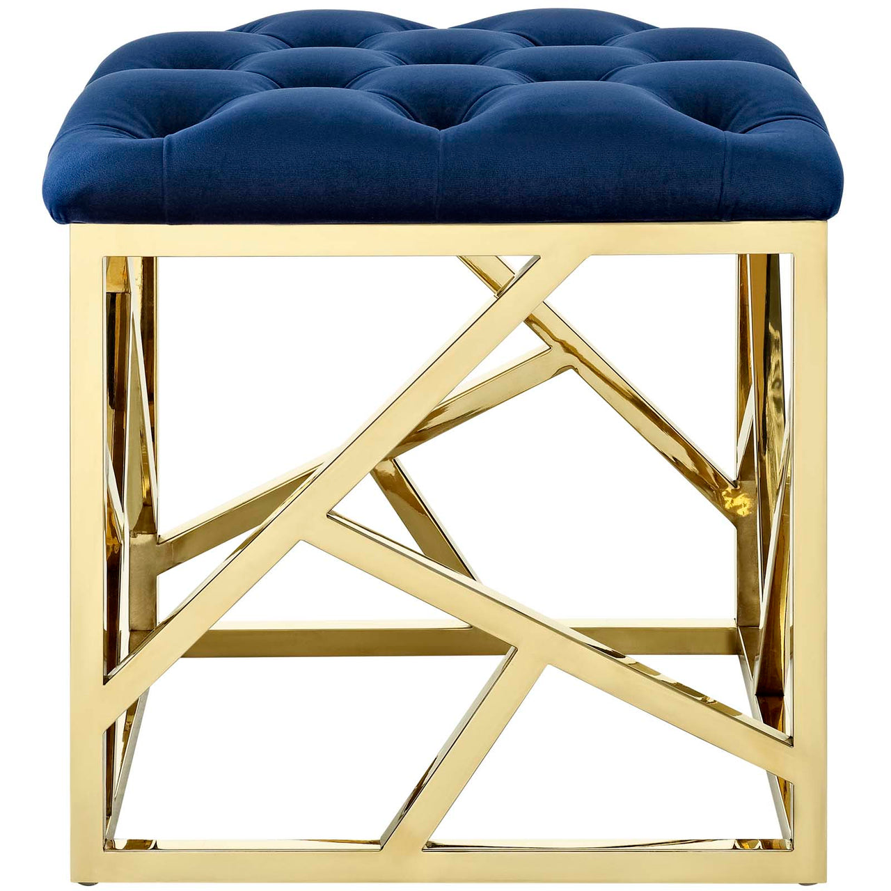 Entropy Upholstered Velvet Ottoman, Gold & Navy
