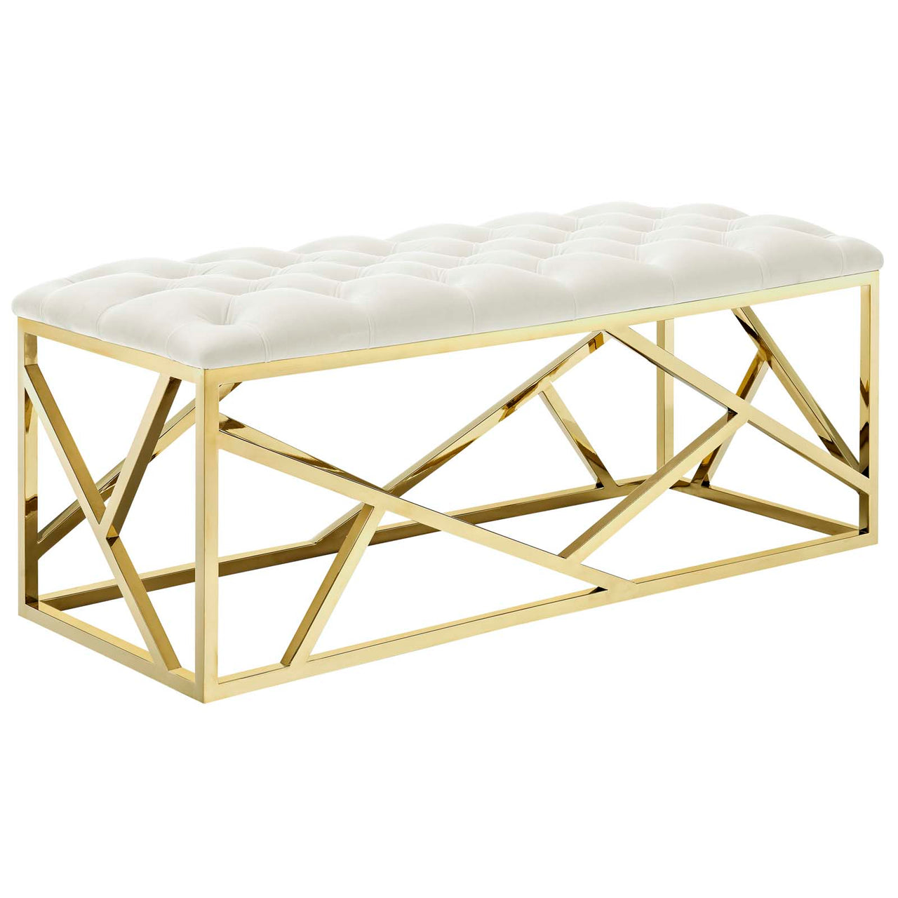 Entropy Upholstered Velvet Bench, Gold & Ivory