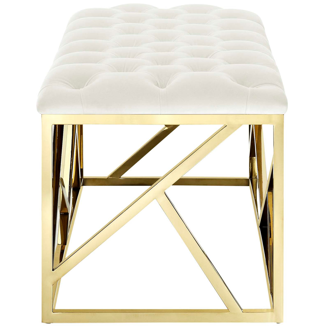 Entropy Upholstered Velvet Bench, Gold & Ivory