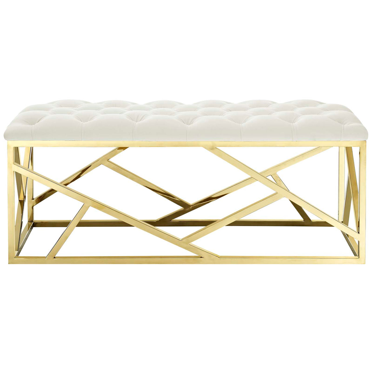 Entropy Upholstered Velvet Bench, Gold & Ivory