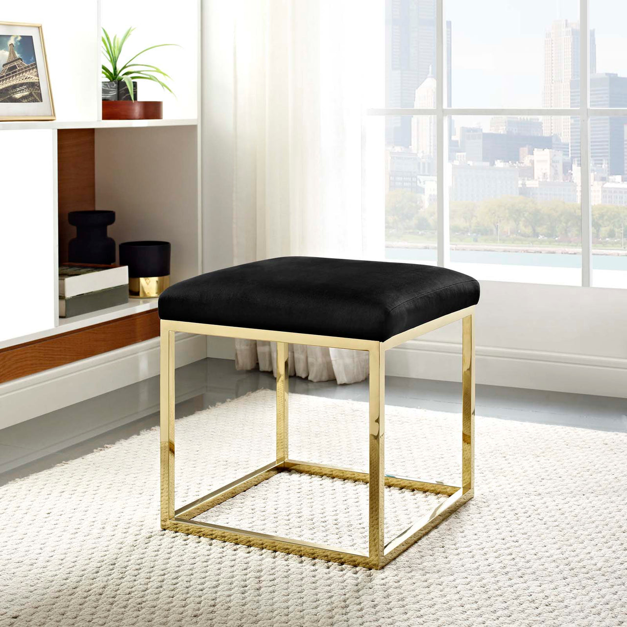 Caela Ottoman, Gold & Black