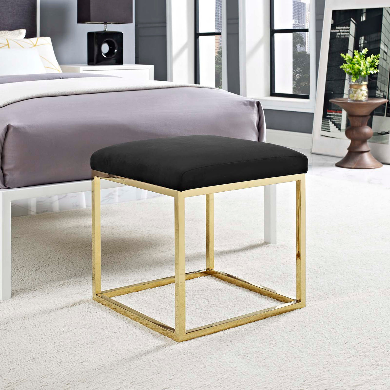 Caela Ottoman, Gold & Black