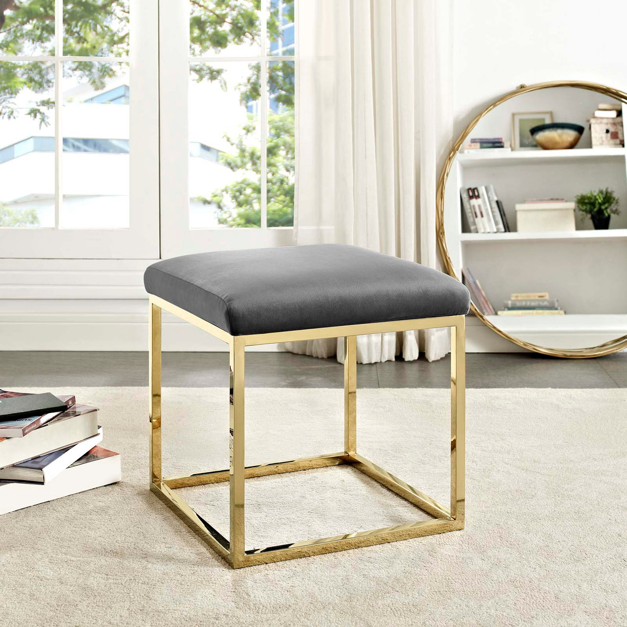 Caela Ottoman, Gold & Gray