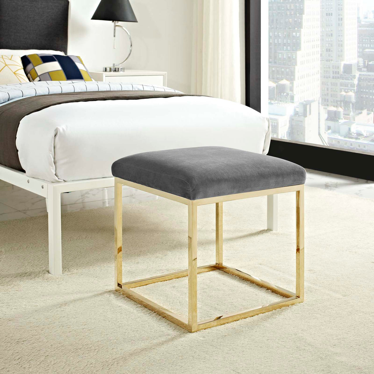 Caela Ottoman, Gold & Gray