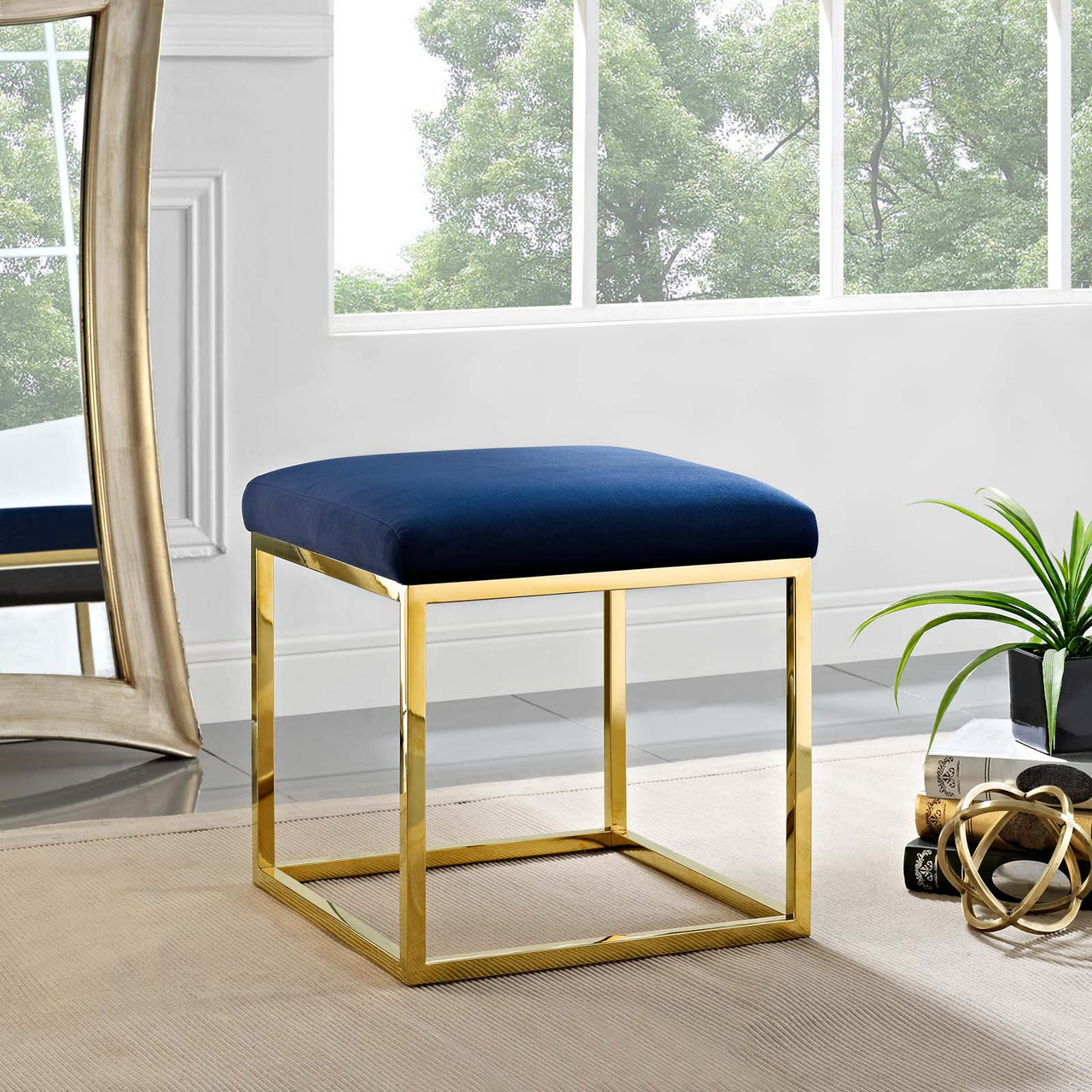 Caela Ottoman, Gold & Navy