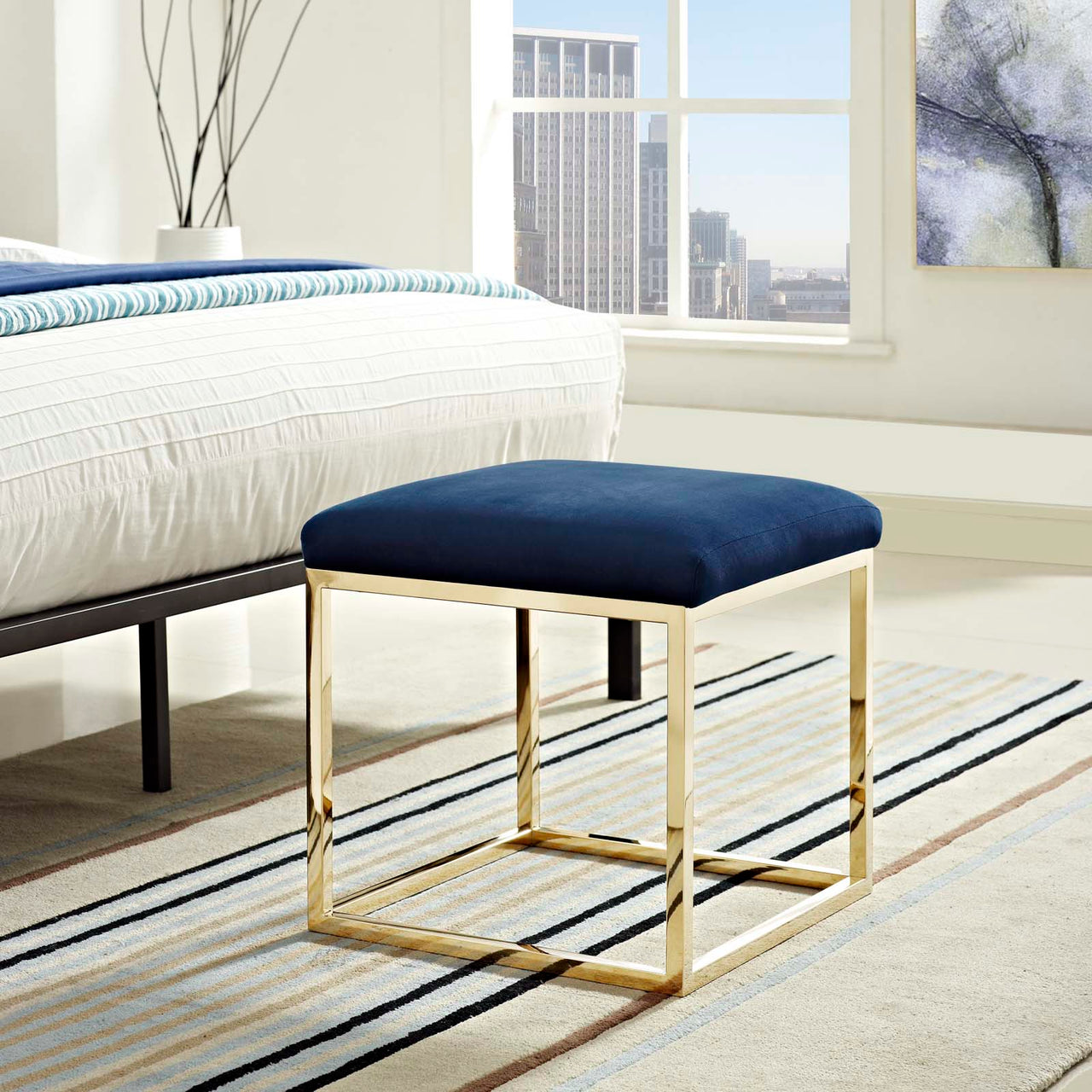 Caela Ottoman, Gold & Navy