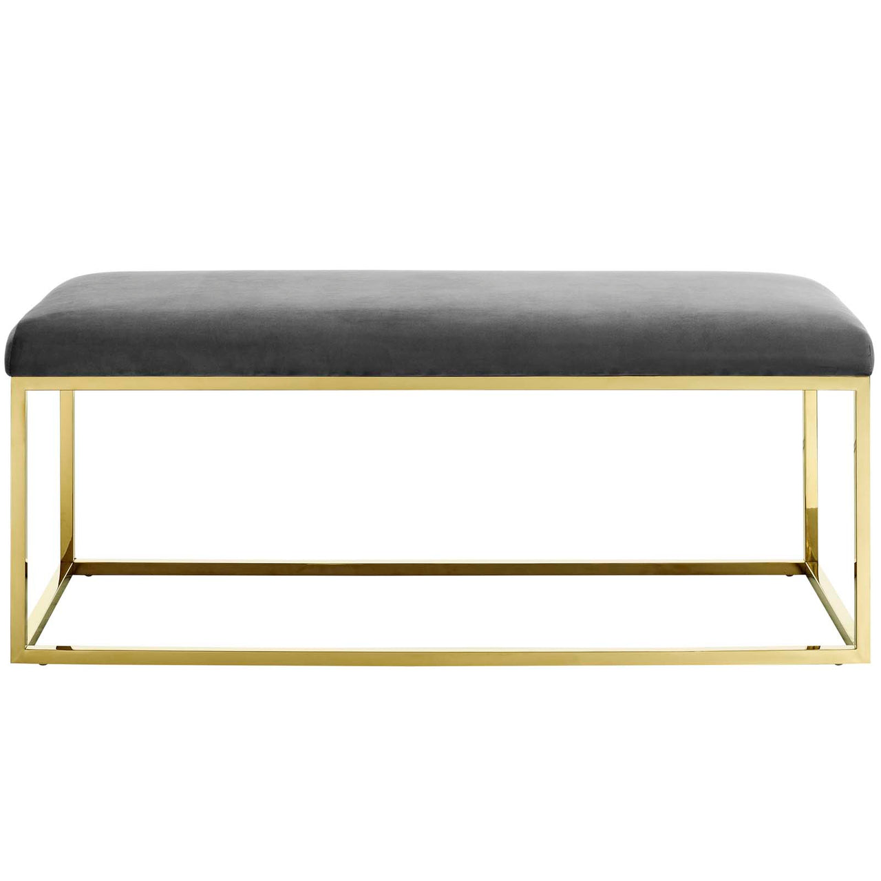 Caela Upholstered Bench, Gold & Gray