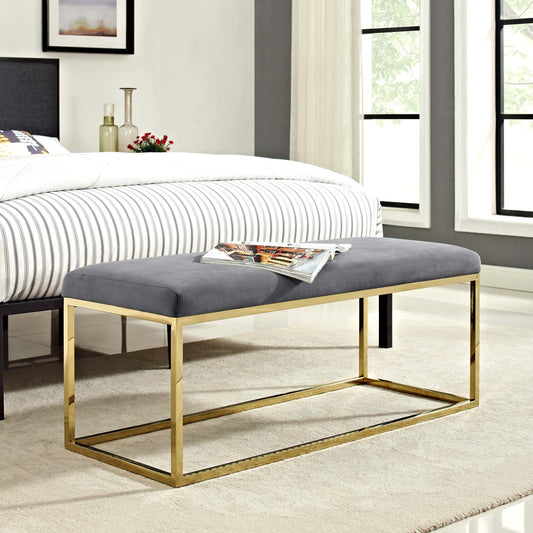 Caela Upholstered Bench, Gold & Gray